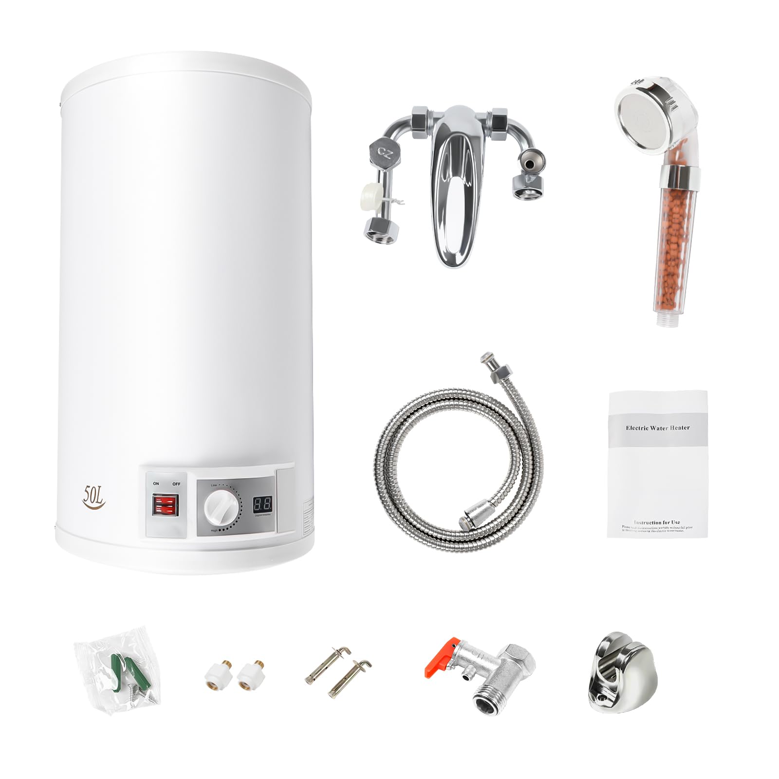 Chauffe-eau instantané 50/80 l - Capacité thermique - Stockage électrique - Avec affichage de la température LED - Valve de sécurité - Montage mural - 50 l