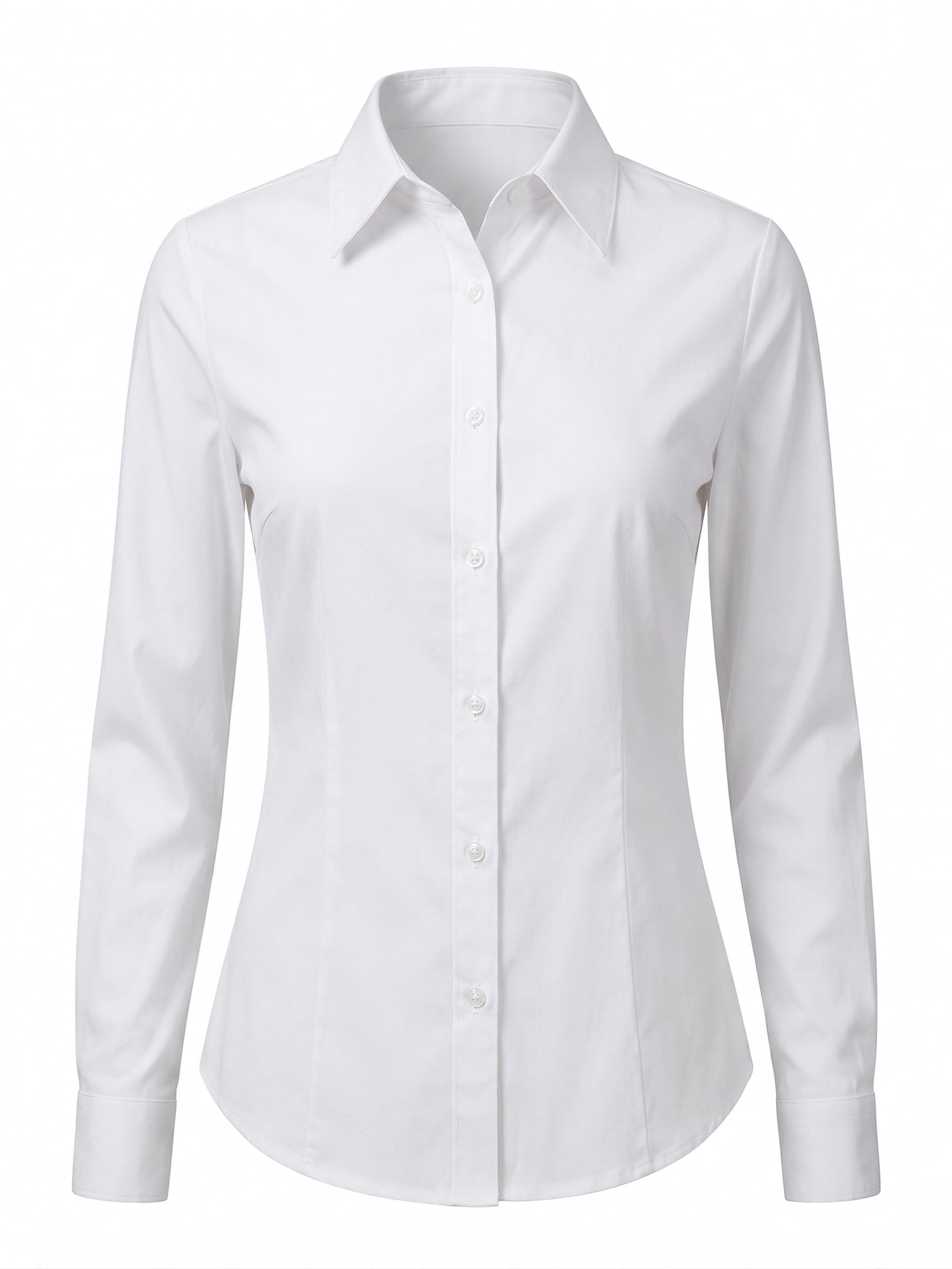 UDILEO Camicia Donna Elegante Cotone Elasticizzato Camicetta Blusa Aderente Ufficio Casual Manica Lunga Slim Fit - 2