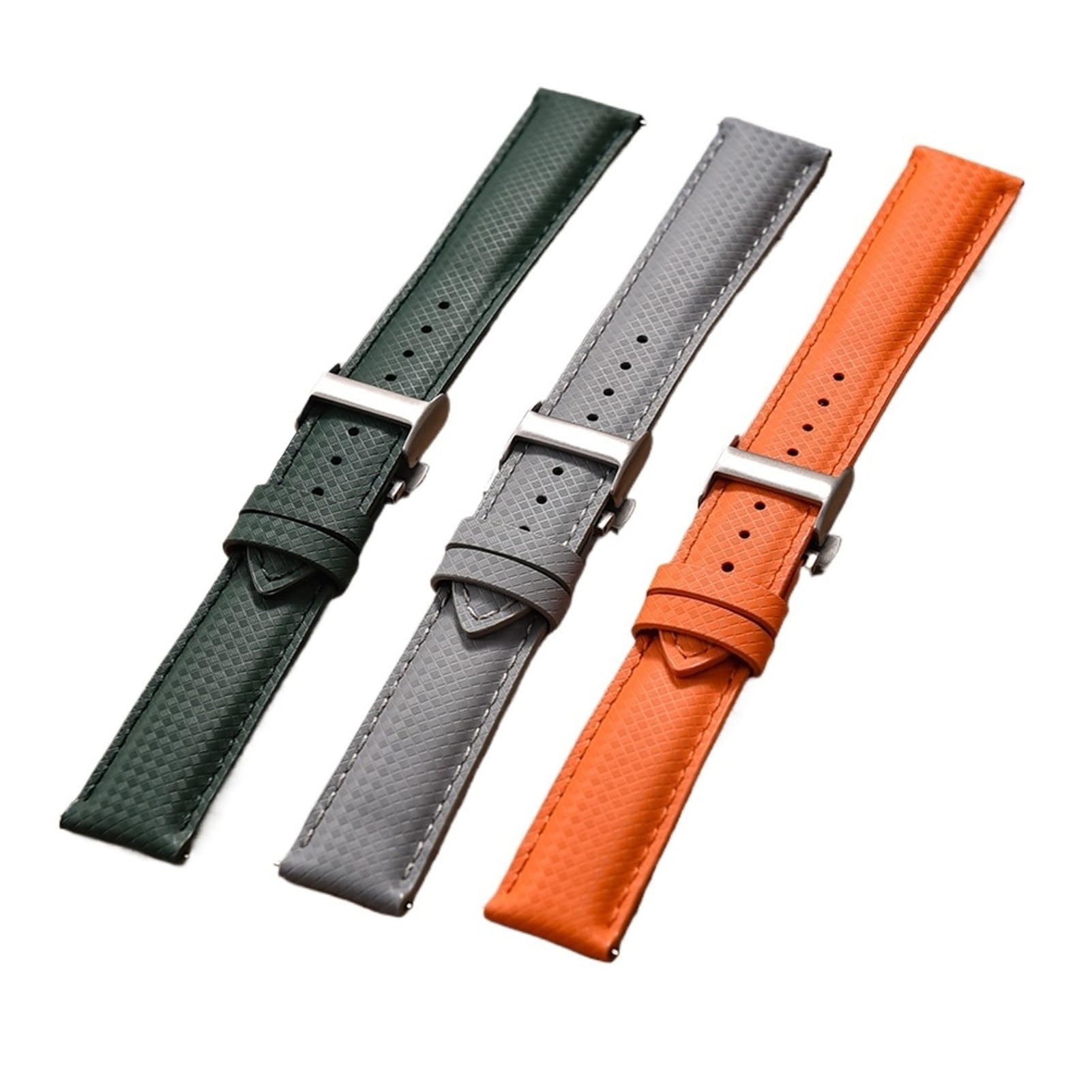 gumowy pasek 18 mm 19 mm 20 mm 22 mm skórzany pasek motylkowa klamra FKM szybkie zwolnienie uniwersalny pasek do zegarka akcesoria (szaro-srebrna klamra, 20 mm)