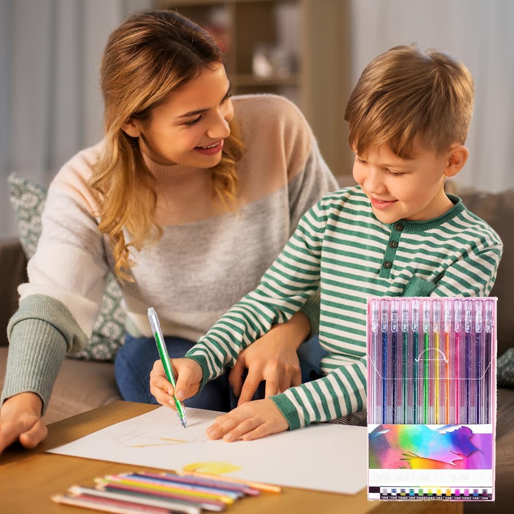 Lot de 18 stylos à encre gel à paillettes pour livres de coloriage avec recharges, stylos à gel colorés pour enfants et adultes (18 pièces)