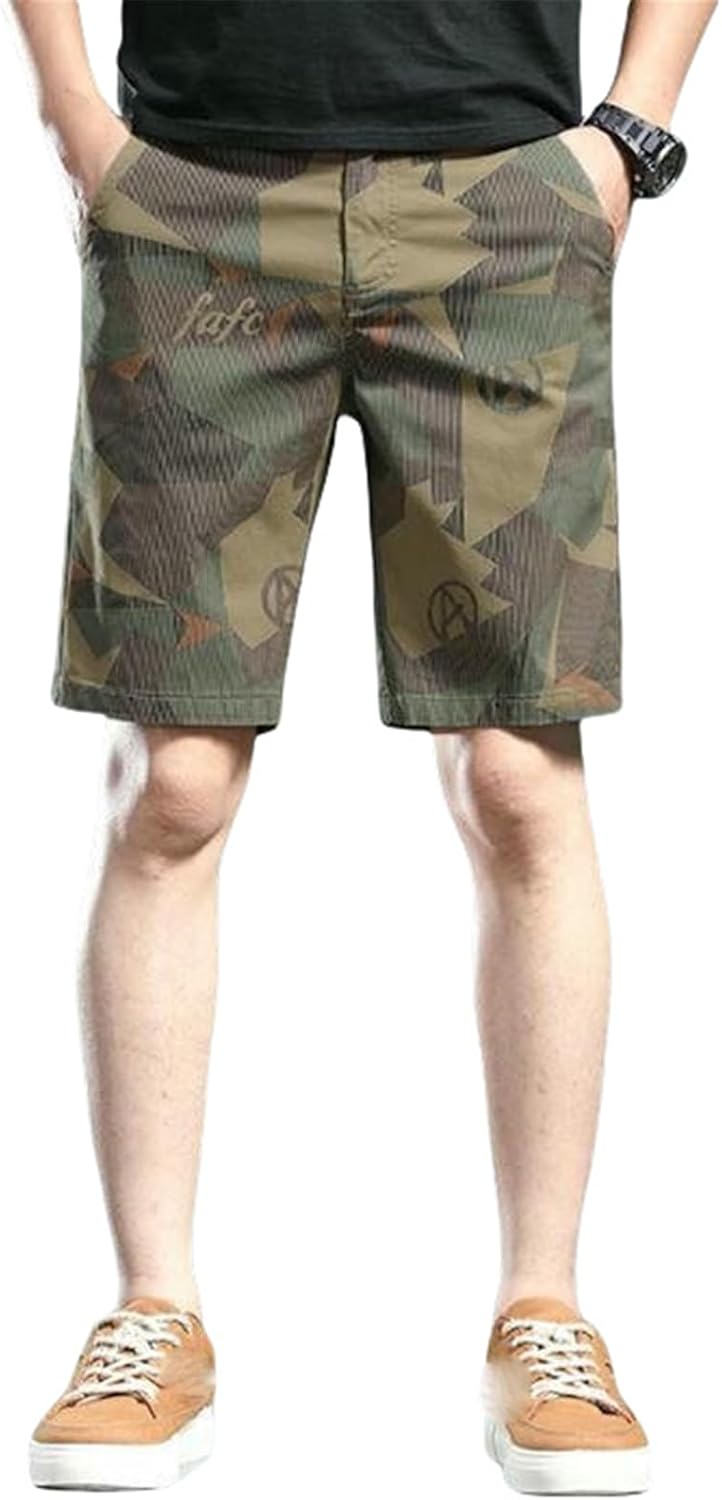 Men's Summer Cotton Business Casual Five-Pocket Printed Mid-Length Beach Shorts