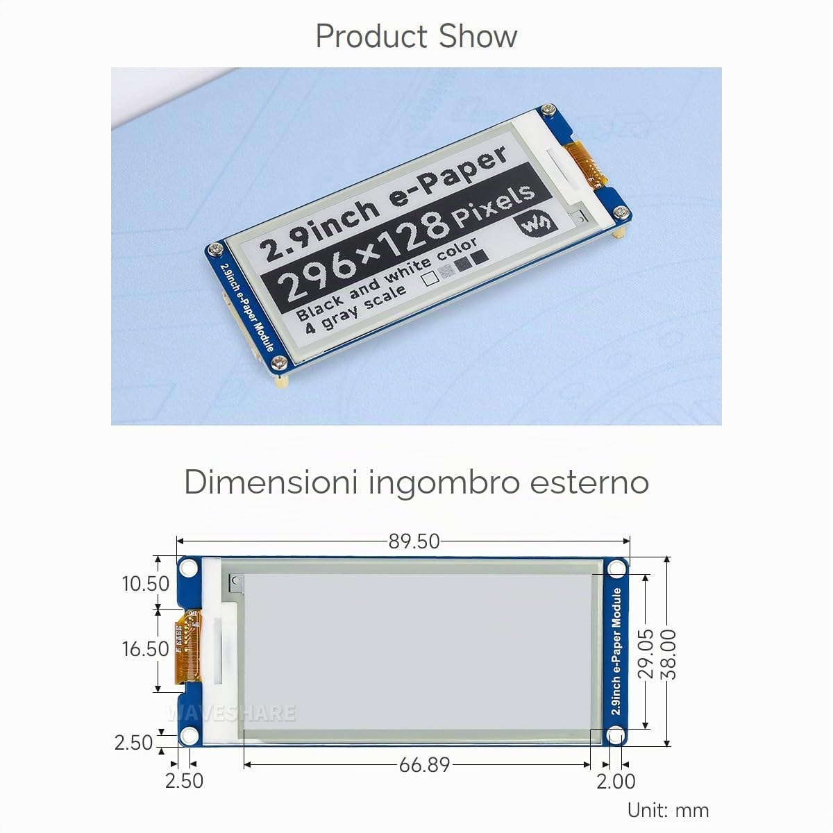 Waveshare 2.9 Inch E-Paper Display Panel Module Kit 296x128 Resolution E-Ink Electronic Screen for for Raspberry Pi/Jetson Nano/Arduino/STM32 Support Partial Refresh SPI Interface