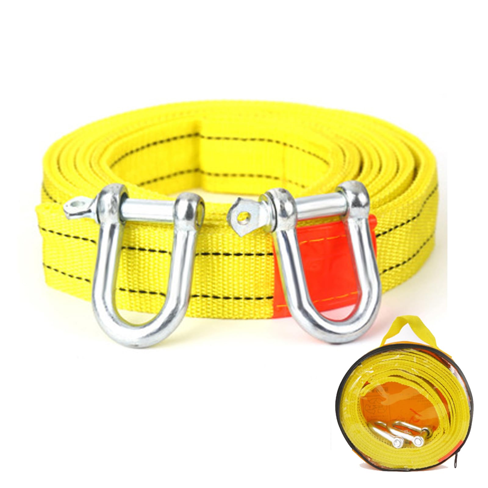 XIONGXIAOZHITow Rope Car Heavy Duty Tow Rope Super Stretch Tow Rope 4 Metres 5 Tonnes (11000 Lbs) Truck Recovery Strap for Towing Tow Rope Nylon Tow Rope with 2 Safety D-Ring Hooks - Yellow