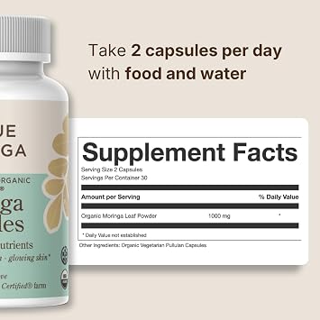 Organic Moringa Capsules | Regenerative Organic Certified Oleifera Supplement | Nutrient-Dense Superfood for Energy, Immunity & Wellness | 60 Capsules