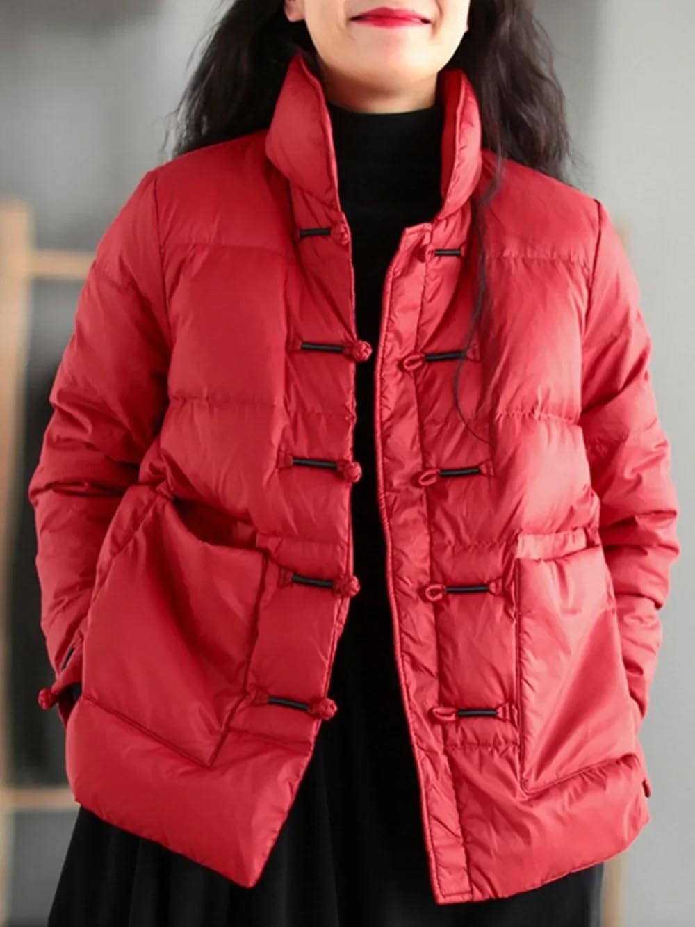 Pulcykp Women Winter Warm Duck Down Coat Slim Stand Collar Short Puffer Parkas Jacket