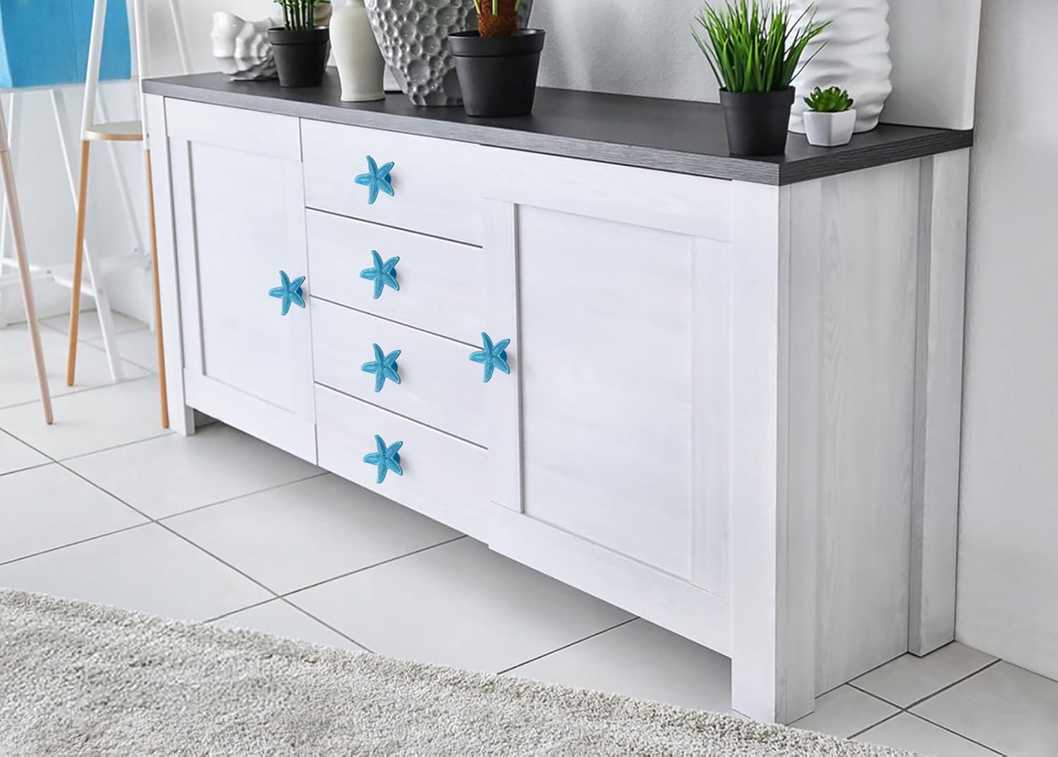 Starfish Drawer Pulls and Knobs 8Pack Glittery Animal Cabinet Knobs Cute Pulls for Kitchen Bathroom Dresser Blue Ocean Beach Theme Handles
