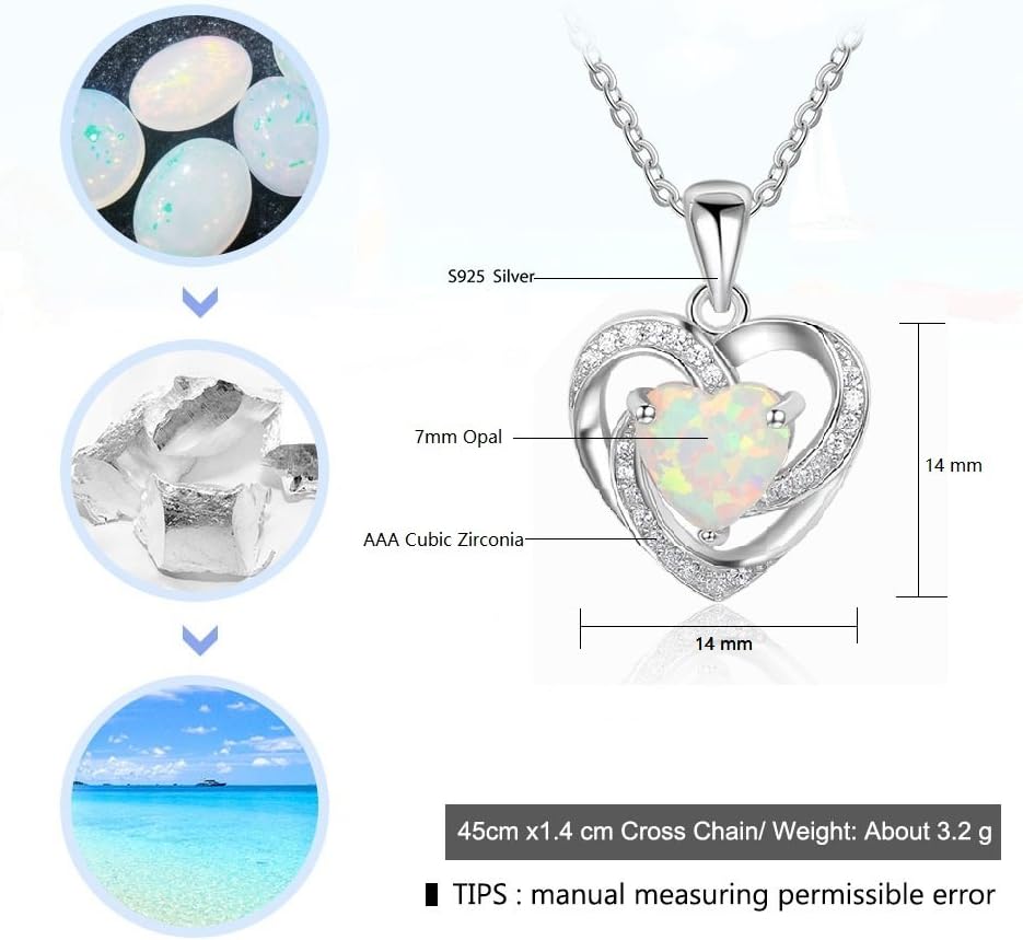 Sterling Silver 7mm Heart Shape White Created Opal Pendant Necklace - Image 3