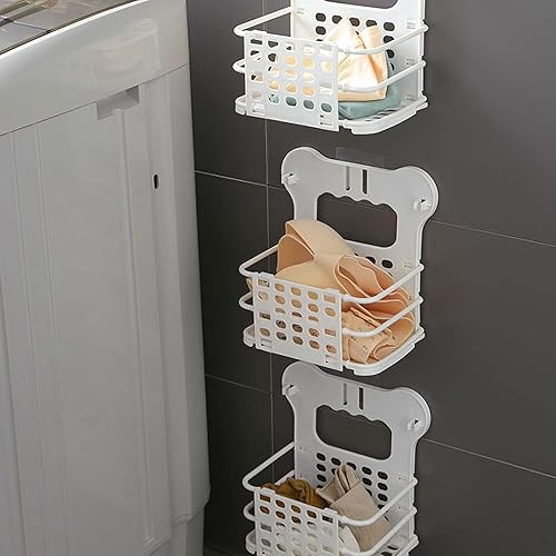 Miniatura 4 de 2 cestas plegables para la ropa sucia montadas en la pared, cesta pequeña de plástico, estantes plegables para colgar en el baño y la cocina,