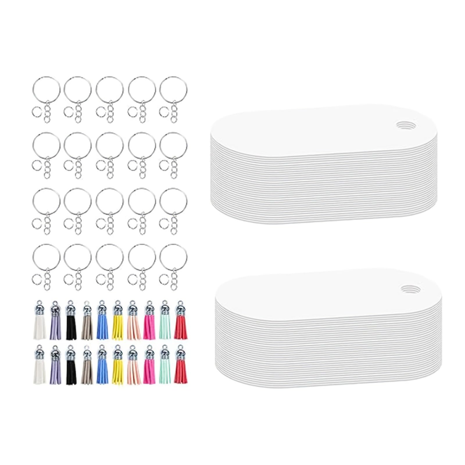 carotoe 100pcs Sublimation Keychain Kits with Tassels and Rings Crafting Supplies Heat Transfer Blanks for Craft Enthusiasts Heat Transfer