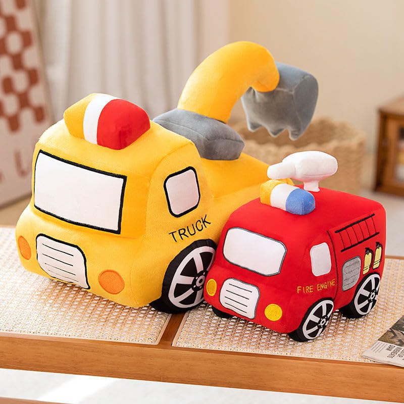 Image of Car Plush Toy Soft Stuffed Car Plush Pillow Toy CuteTractor Cartoon Throw Pillow Plushie Gifts for Kids Birthday Christmas Party (Excavator)