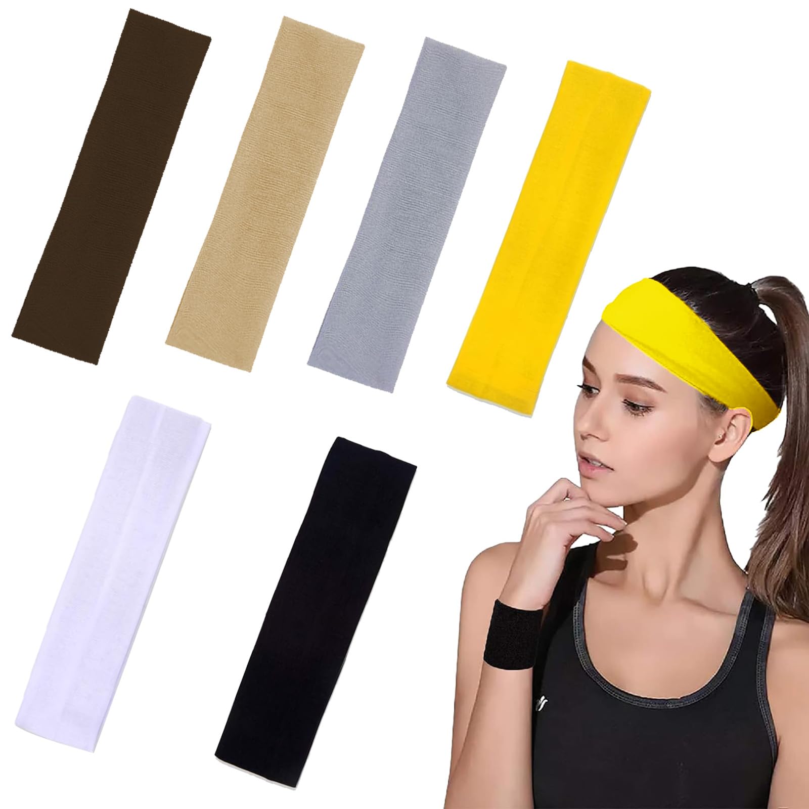 Uirheurd Cinta Pelo Deporte 6 Piezas Diademas Mujer Diadema Elastica Mujer Diadema de Yoga Deportivo Diademas Mujer y Hombre Deportivas Transpirable para Yoga Fitness 6 Colores 20 * 5cm