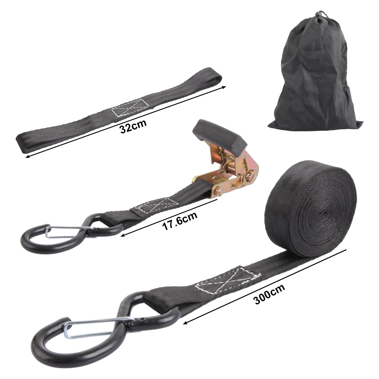 ASelected 2Pack Ratchet Straps, 25mm x 4.5m Heavy Duty Ratchet Strap with S-Hook - Image 2