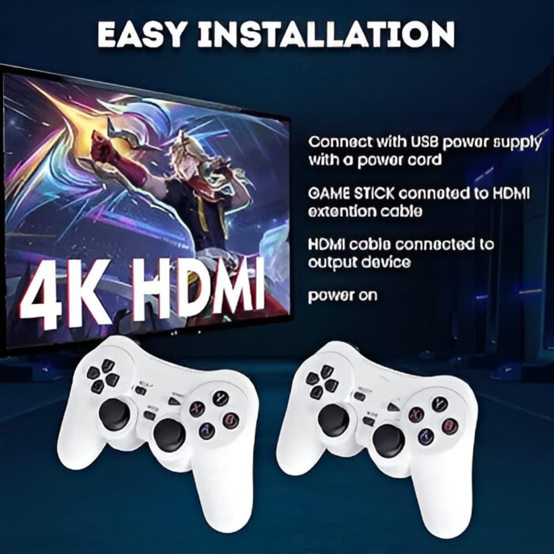 M66 (X2) Retro GameStick 64GB 4K HD Output with 52 Emulators 30000+ Built-in Classic Games Plug & Play TV Gaming Console Dual Wireless Controllers Anti-Skid Design Two Player Support 1