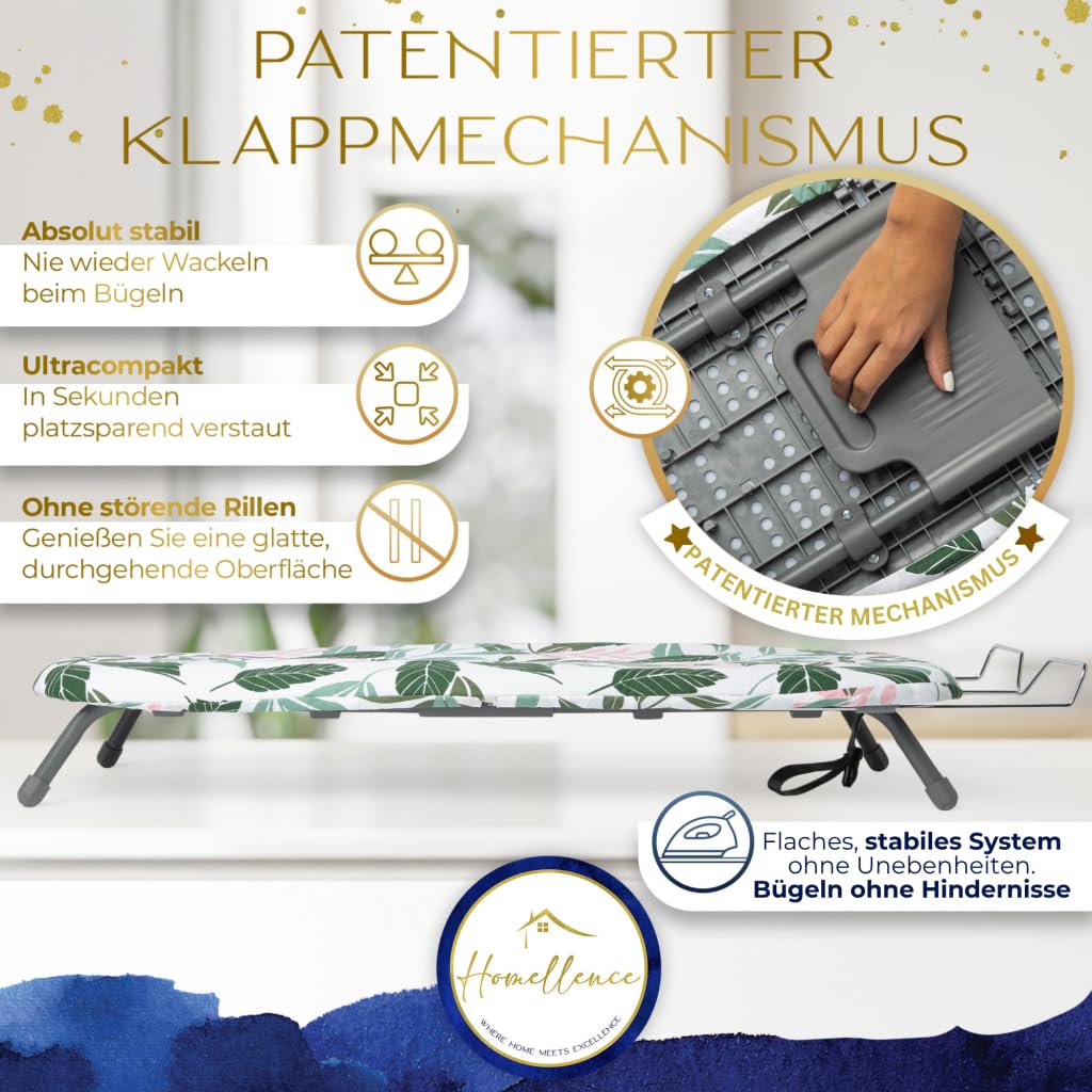 Homellence patentiertes kleines Tischbügelbrett klappbar - Bügelbrett klein - Modernes Tischbügelbrett klein klappbar inklusive 2 Premium-Bezügen - Reisebügelbrett - Klappbares Mini Bügelbrett (Grün)
