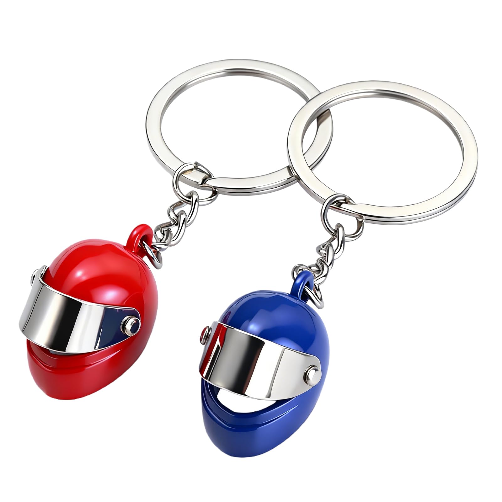 Ezvezs Unisex Red Blue 2Pcs Motorbike Helmet Keyrings,3D Mini Helmet Keychain,Personalized Motorcycle Metal Keyring Pendant,Creative Motorbike Key Ring For Gifts,Cool Car Key Decoration For Backpacks (Red Blue)