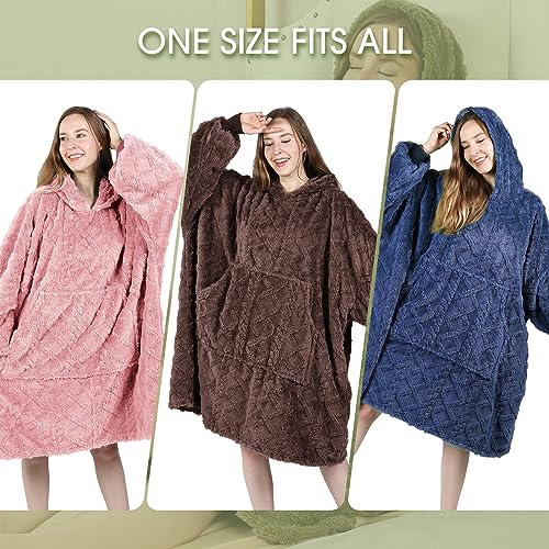 MIZZEO Microfiber Wearable Blanket, Oversized Light Wearable Blanket Hoodie for Adults, Cozy Soft Warm Plush Hooded Blanket Gifts for Women, One Size Fits All (Brown)