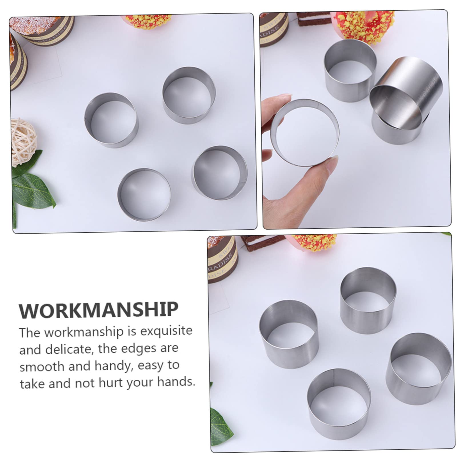 Set de 8 Moldes Redondos de Acero Inoxidable para Hornear Pasteles y Mousse, Bordes Lisos y Fácil Limpieza, Adecuado para Postres Delicados