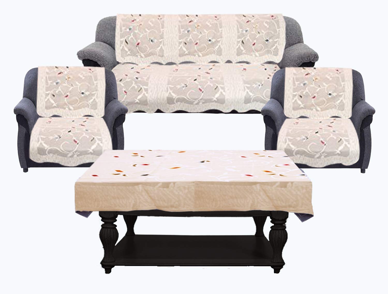 Kuber Industries Leaf Cotton 7 Piece 5 Seater Sofa Cover with Center Table Cover -CTKTC28723