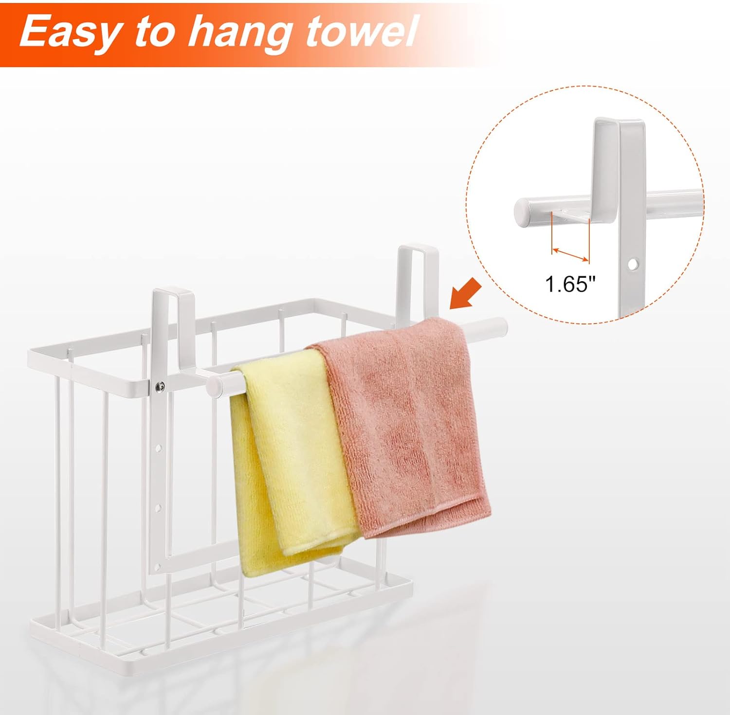 uxcell 2 Pack Cabinet Door Organizer, Cutting Board Organizer with Towel Bar, Metal Wire Baskets with Hooks, Over Cabinet Door Organizer for Kitchen, Pantry Bathroom Storage, White - Image 4