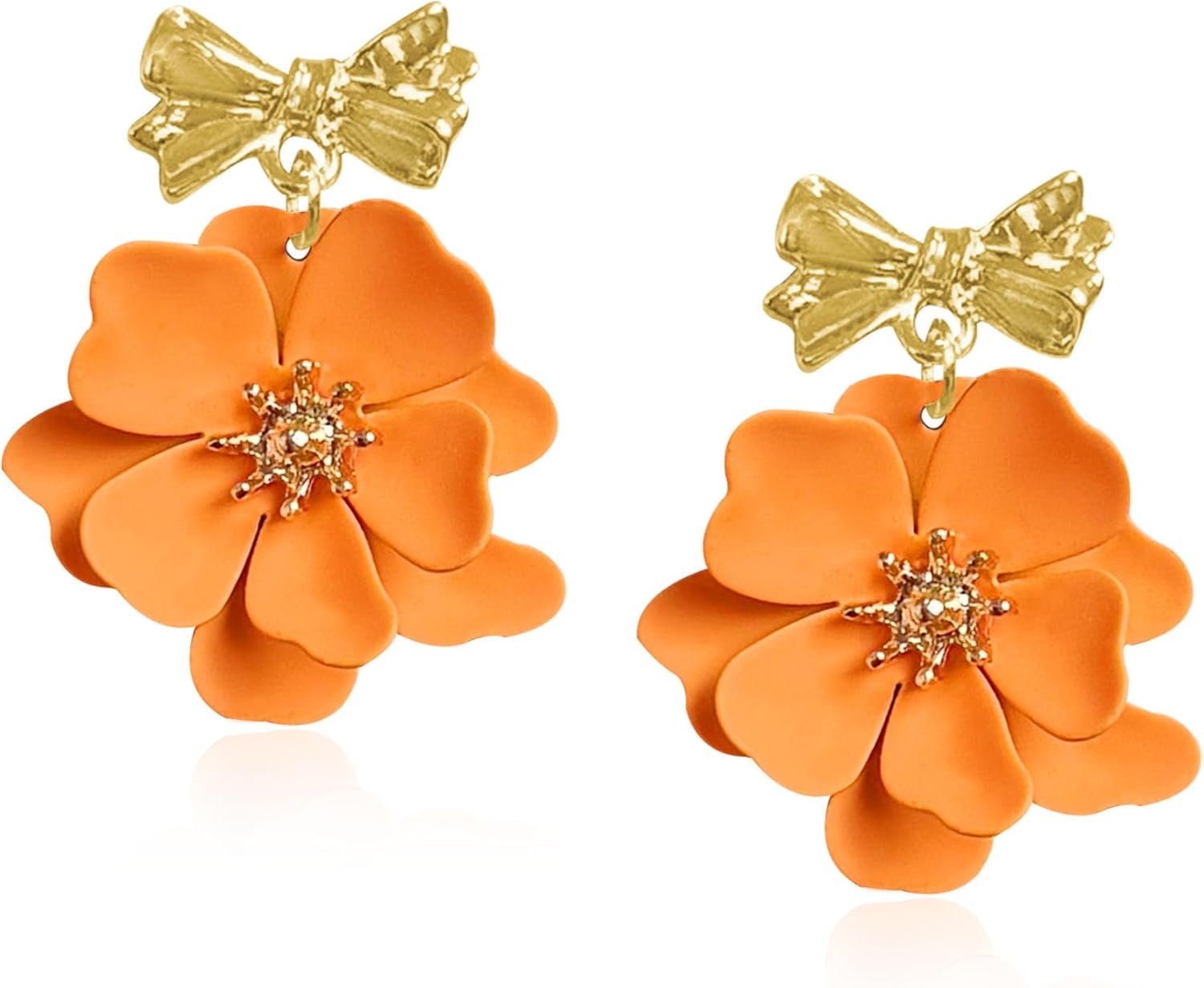 Boho Matte Flower Statement Stud Earrings with Gold Bow Floral Bud for Women Sister Mom Lover Earring