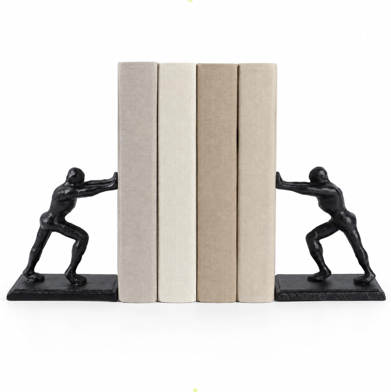 Notakia Man Decorative Vintage Cast Iron Bookends, Heavy Duty Decorative Book Ends for Shelves and Desk, Unique Antique Black Pushing Person Shape Book Holders, Cute Office and Home Decor
