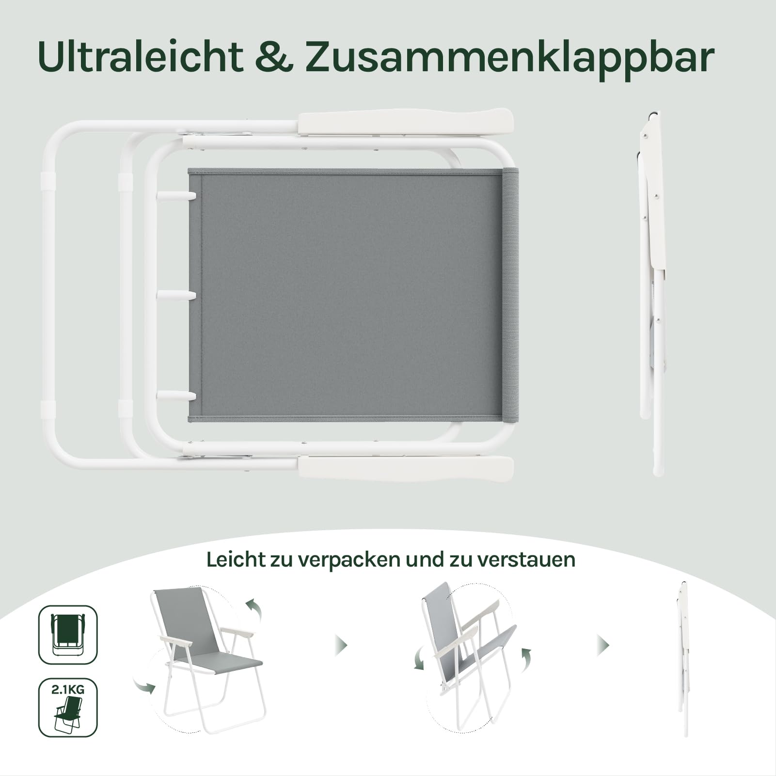 WOLTU Campingstuhl 2er Set Faltbar Leicht, Klappstuhl Camping belastbar bis 100 kg,Gartenstuhl klappbar Strandstuhl für Camping Balkon Garten