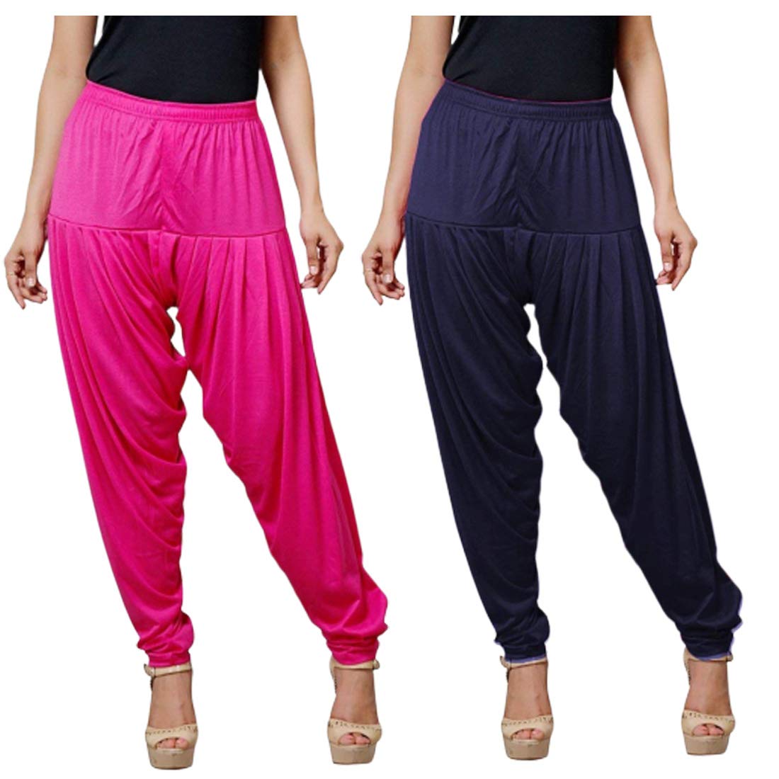 Valar Women's Viscose Solid Patiala Pant Combo Pack of 2 (Rani Rose and Navy)