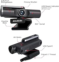 Vista 3 de AVerMedia Cámara web 4K para PC y Mac con enfoque automático, micrófono, AI Auto-Framing Webcam trípode para PW310p, PW313, PW313D, PW315, PW513