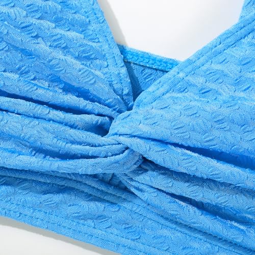 Image of Girls Swimsuit Solid Bathing Suit 2 Piece Twist Cross Adjustable Straps Soft Lining Bikini for Teen Girls with Chest Pad
