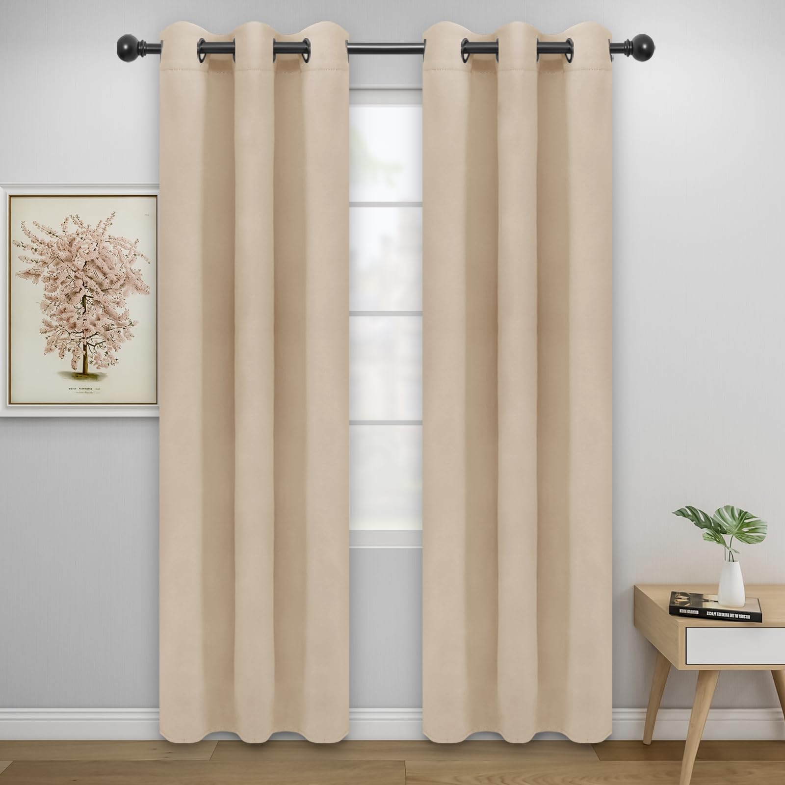 Easy-Going Blackout Curtains for Bedroom, Solid Thermal Insulated Grommet and Noise Reduction Window Drapes, Room Darkening Curtains for Living Room, 2 Panels (34x84 in, Beige) — image 1