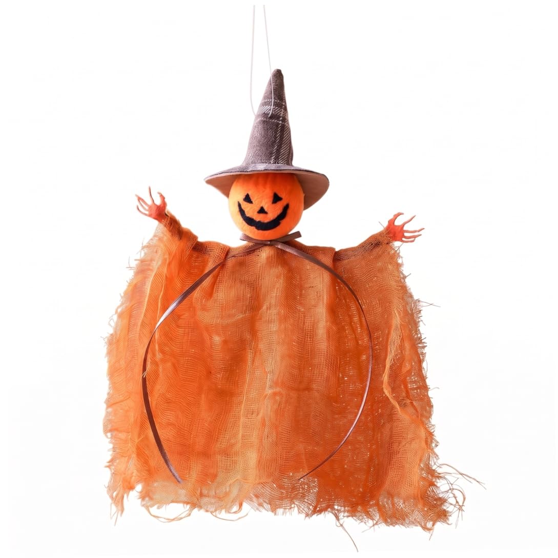 Imooreshine Halloween Hanging Decorations - Pumpkin Decor, Swinging Ghost Outdoor Decor For Halloween Parties, Orange