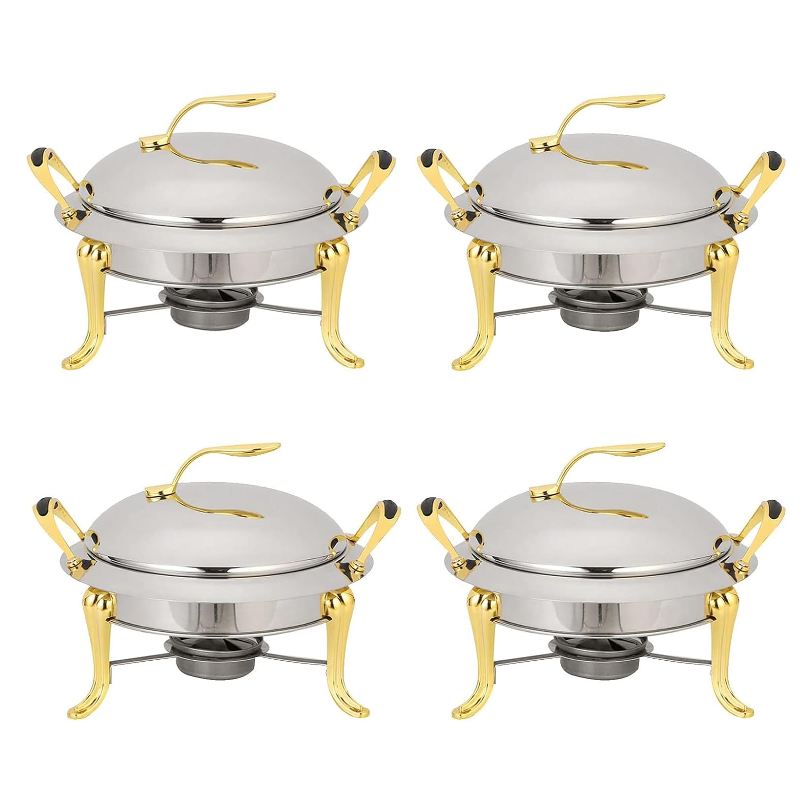 3L Chafing Dish Set, Full Size Stainless Steel Round Buffet Server with Pans, Lid and Fuel Holders, for Catering Party Wedding Dinner Food Warmer,Gold,4 Pack,