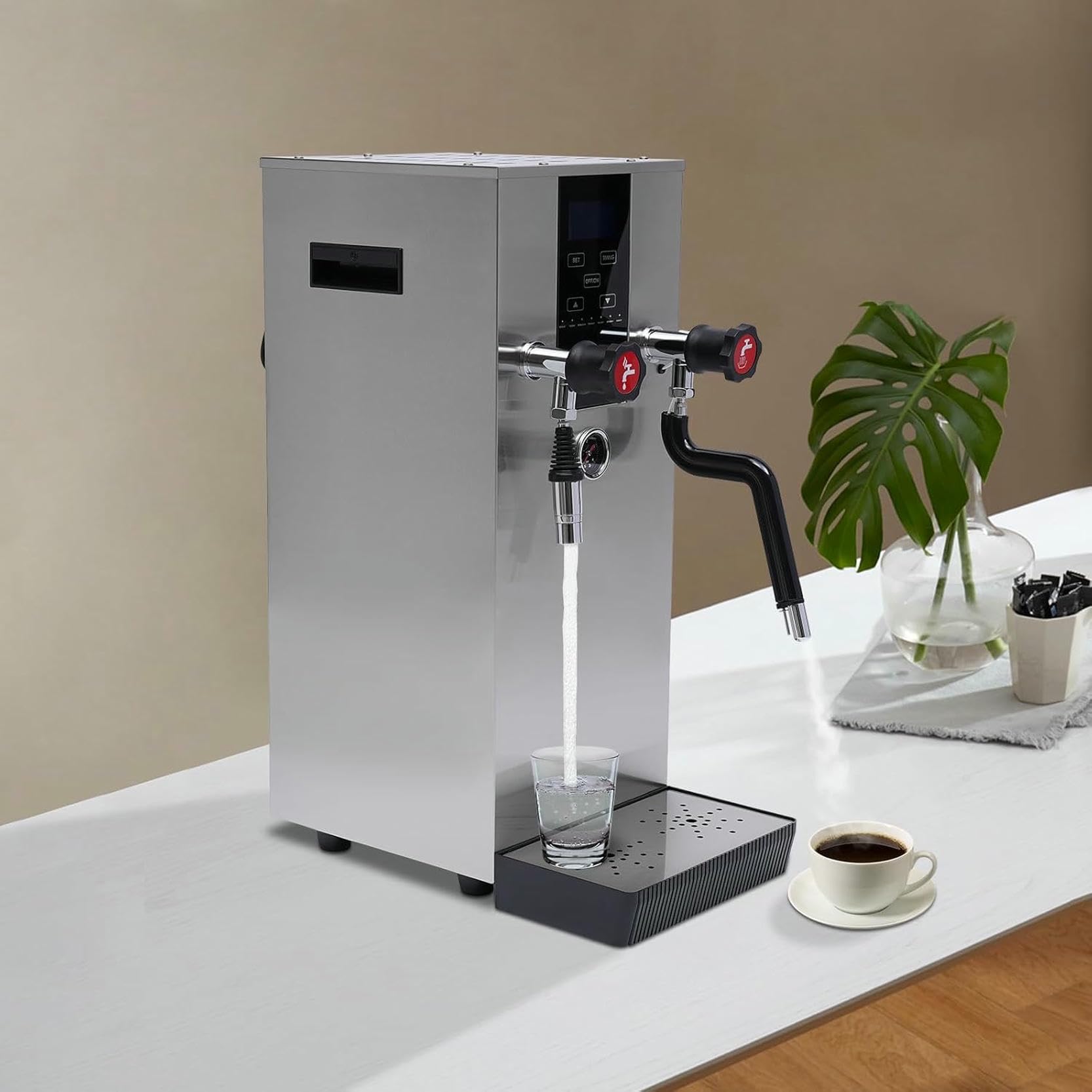 Macchina A Vapore per Bevande, Macchina da caffè Commerciale Acqua A Vapore Acqua A Vapore con Schermo LCD;Timer E Vassoio per Gocciolamento per Le Bevande al Riscaldamento