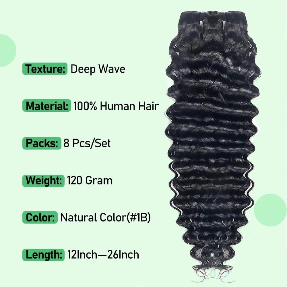 Miękkie 8 sztuk Ludzkich Włosów Brazylijski Remy Przedłużanie Włosów Z Kręcone Głębokie Fale Długie (18 cali, 120 g)