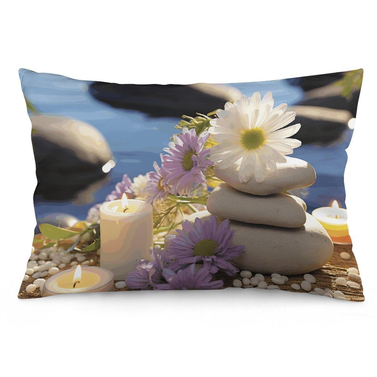 2 Pack Pillow Cases for Hair and Skin, Soft Breathable Pillow Case Covers with Hidden Zipper, Massage Stones with Daisy Pillowcase 20"x30" Pillow Covers for Sleeping Gift