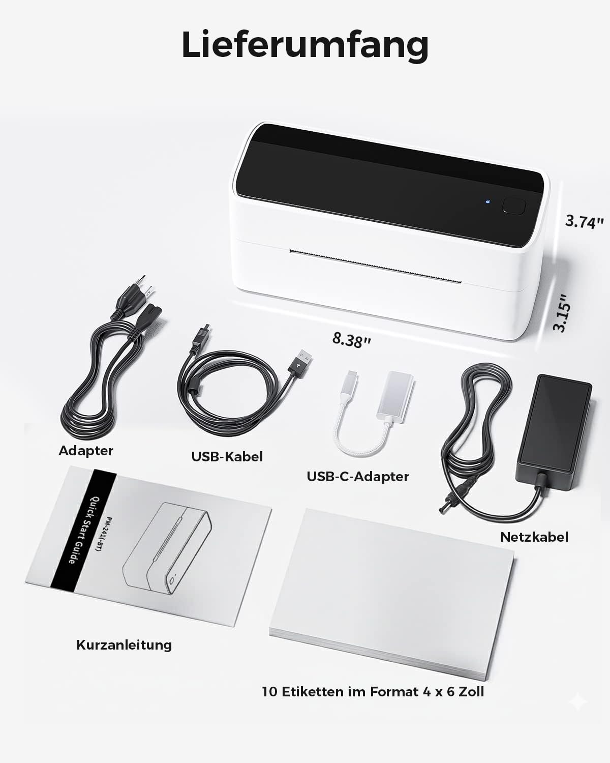 Phomemo Bluetooth DHL Etikettendrucker, Label Printer 4x6 Versandetiketten Drucker, Labeldrucker Thermodrucker für Barcode, Amazon, Etsy, Shopify, DHL, DPD, GLS, FedEx, Ohne Tinte, 241BT Schwarz-weiß