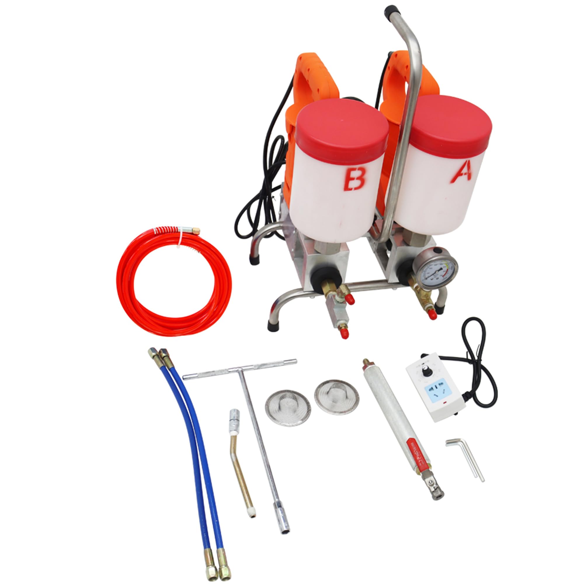 HQHAOTWU High Pressure Grouting Machine Electric Epoxy Polyurethane Foam Injection Pump Grouting Steel Machine Dual Motor Dual Buckets Pouring Tool 220V