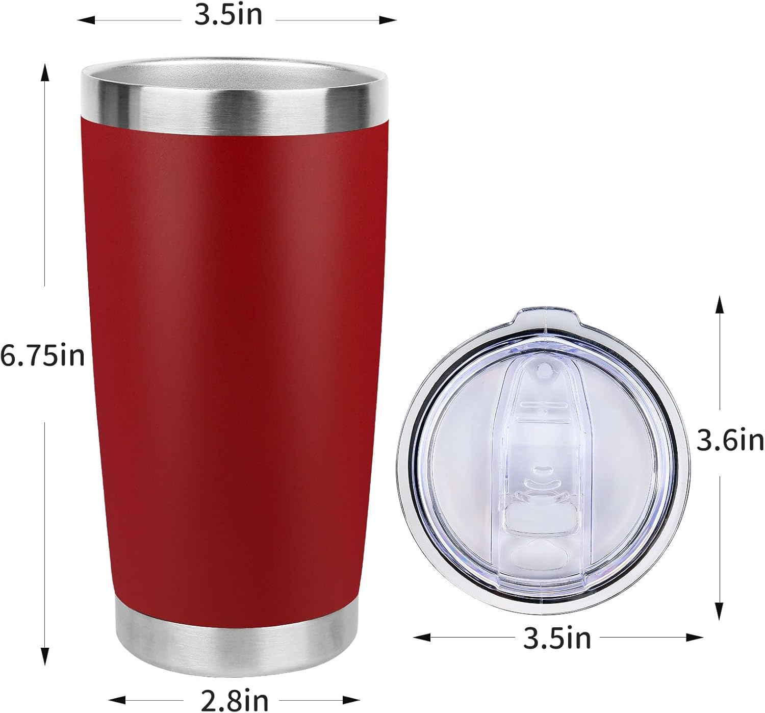 20oz Stainless Steel Tumbler with Lid, Travel Mug - Double Wall Vacuum Powder Coated Cup - Red, 1 Pack - Image 4
