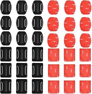 BUYGOO 18Pcs Adhesive Mounts for GoPro Cameras, 9Pcs Curved Mounts and 9Pcs Flat Mounts with Sticky Pads - Tape Mount to Your Helmet/Bike/Board/Car