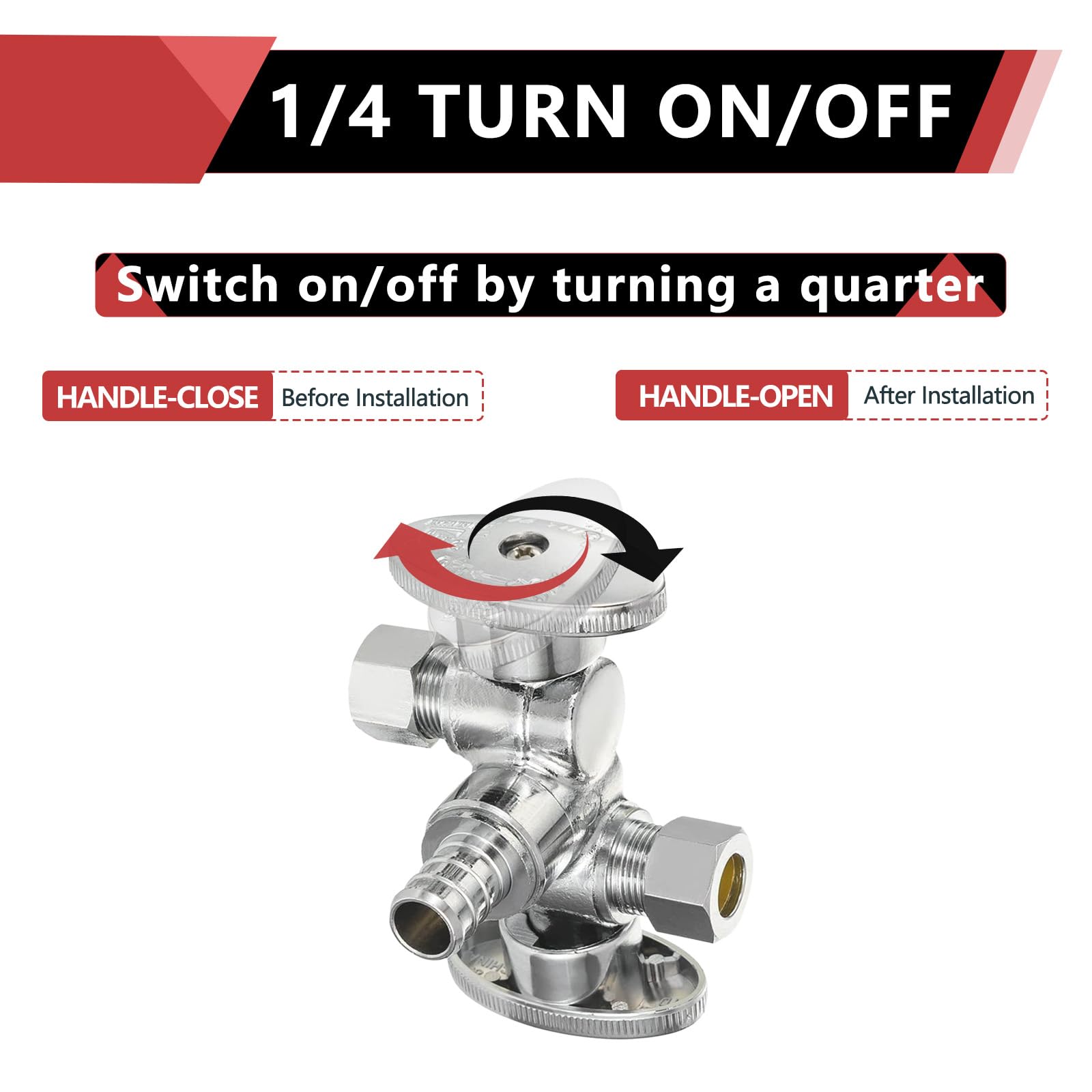 Pack Of 10) EFIELD Dual Outlet Angle Stop Valve, Multi-Turn, 1/2 - View #6