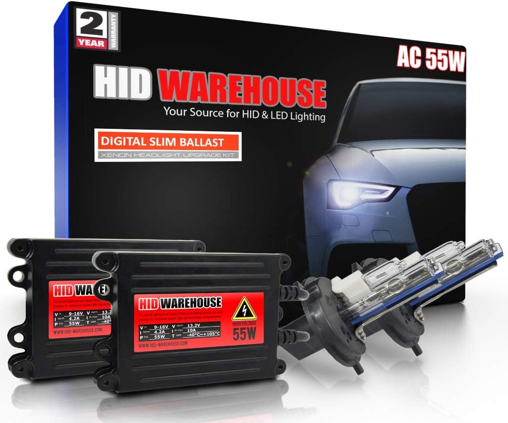 HIDWarehouse H4 8K 55W AC Xenon Bundle - Xenon Headlight Bulb with Slim AC Ballast - 9003, HB2, 8000K Medium Blue - Xenon Bulbs - 1 Pair