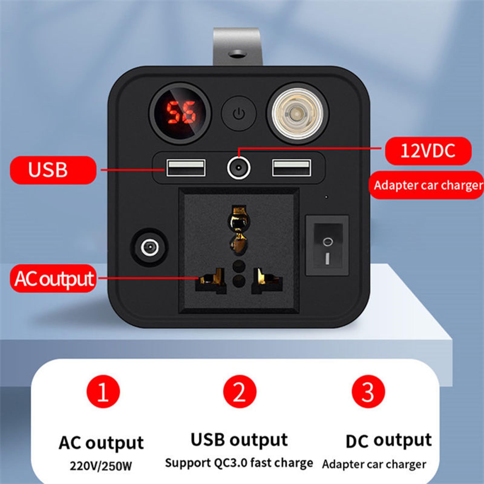 Alimentatore da Esterno da 180 W, Alimentatore Portatile da 220 V, Caricabatterie Multifunzione, Adatto per Campeggio, Viaggi e attività all'aperto, Nero