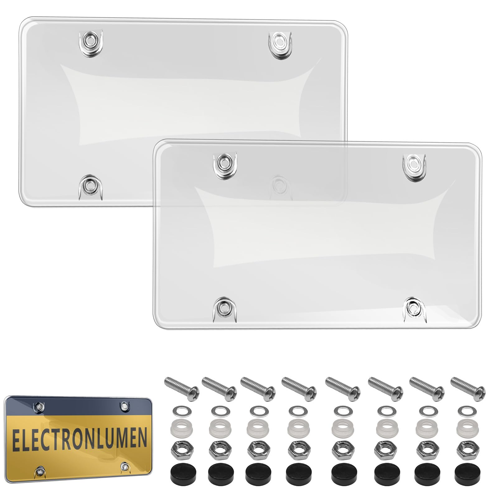 Clear License Plate Covers Holder Fits Standard US Plates PC Material Unbreakable Number License Plate Protector, Pack of 2 (Clear Cover)