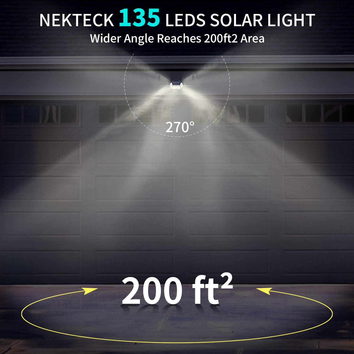 Nekteck Solar Motion Lights Outdoor, 135 Led Wireless Security Lights Solar Flood Lights, Waterproof Solar Powered Wall Lights for Garden Patio Yard (4 Pack)