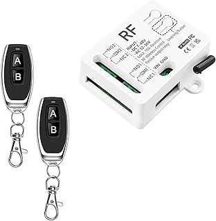433 MHz RF-Funkfernbedienungsschalter mit 2 Sendern DC 7V 12V 24V 36V 48V AC 12V 24V 36V 10A 2 Kanal Relaisempfänger für elektrischen Vorhang, Garagentor, Motorlicht, Funksteuerschalter