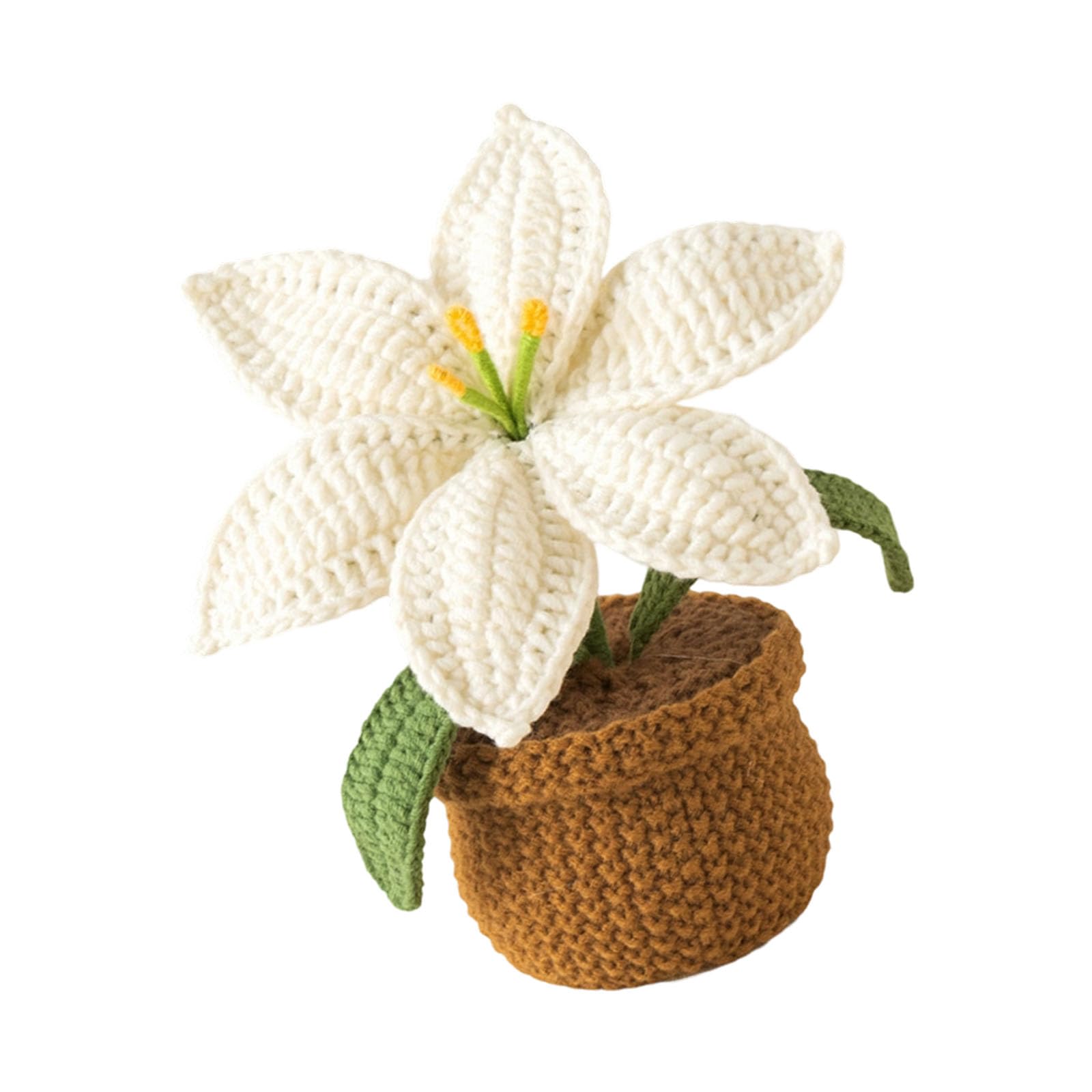 Hredyqw Handmade Crochet Lilies Potted Plant Artificial Knitted Flower Pots Ornament For Home Offices Decors Festives