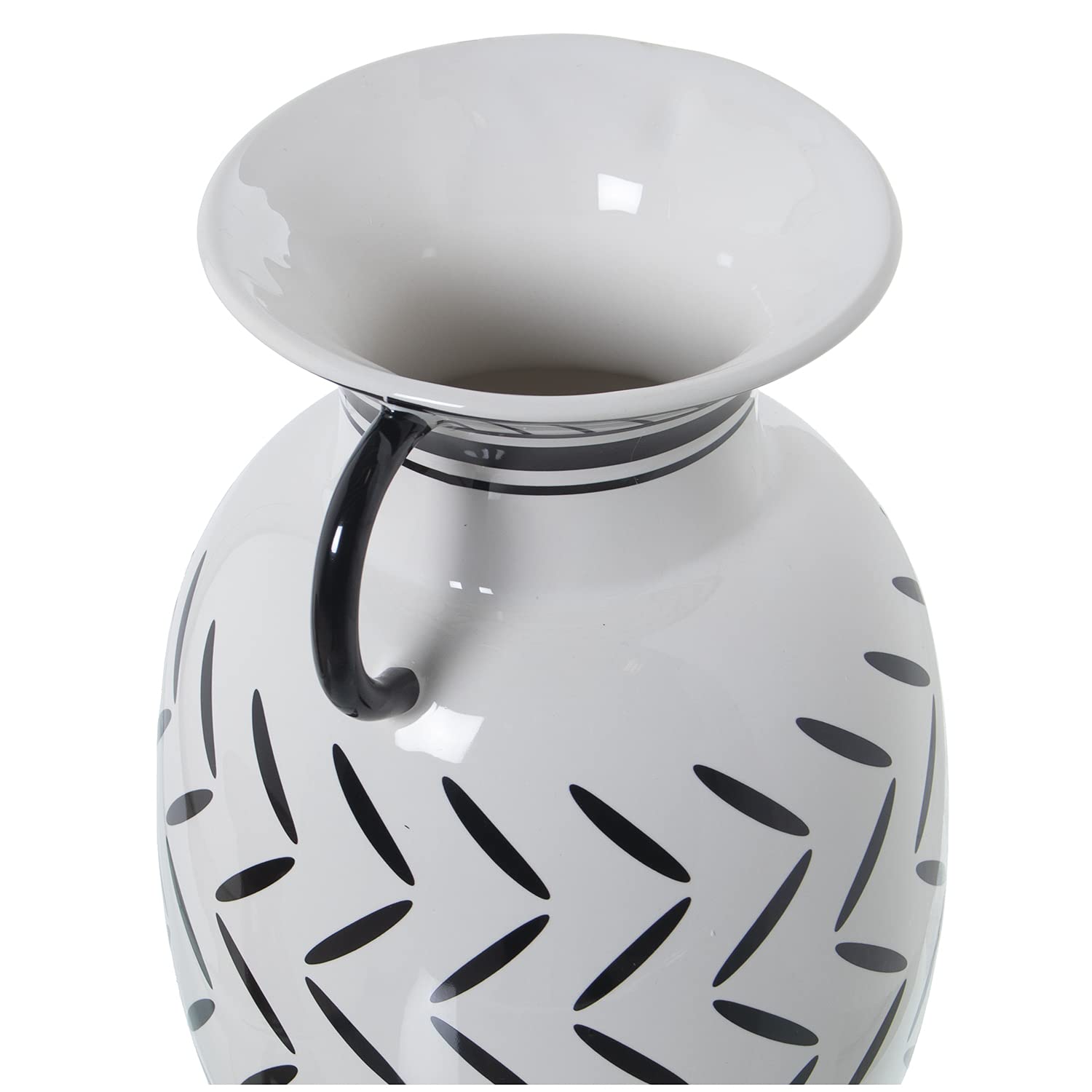 DRW Jarrón con Asas de Cerámica Decorado en Blanco y Negro 18x16,5x27cm