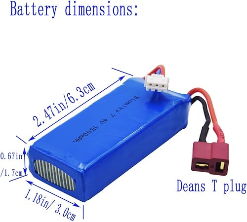 Miniatura 3 de Blomiky Paquete de 2 baterías recargables de 7.4 V 1500 mAh 40C Lipo 11.1 Wh enchufe T y cable de carga USB adecuado para 9309E 9005E 300E 302E 9155