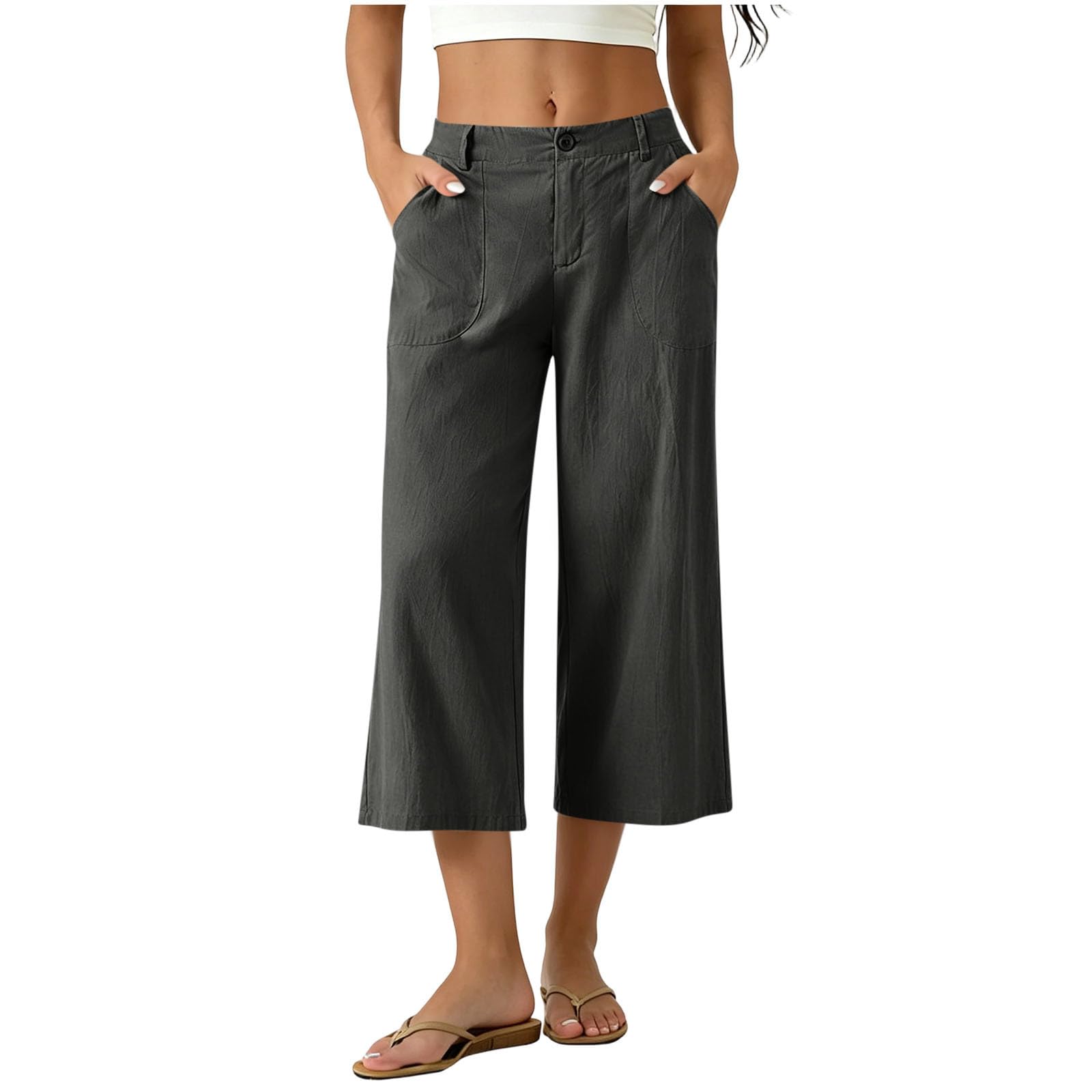 Pantaloni Donna Estivi in Cotone e Lino Eleganti Elastico Vita Alta Pantaloni Lino Donna Larghi Curvy Leggeri e Comodi a Gamba Larga Casual Yoga Pantalone Gamba Dritta con Tasche per Business Ufficio
