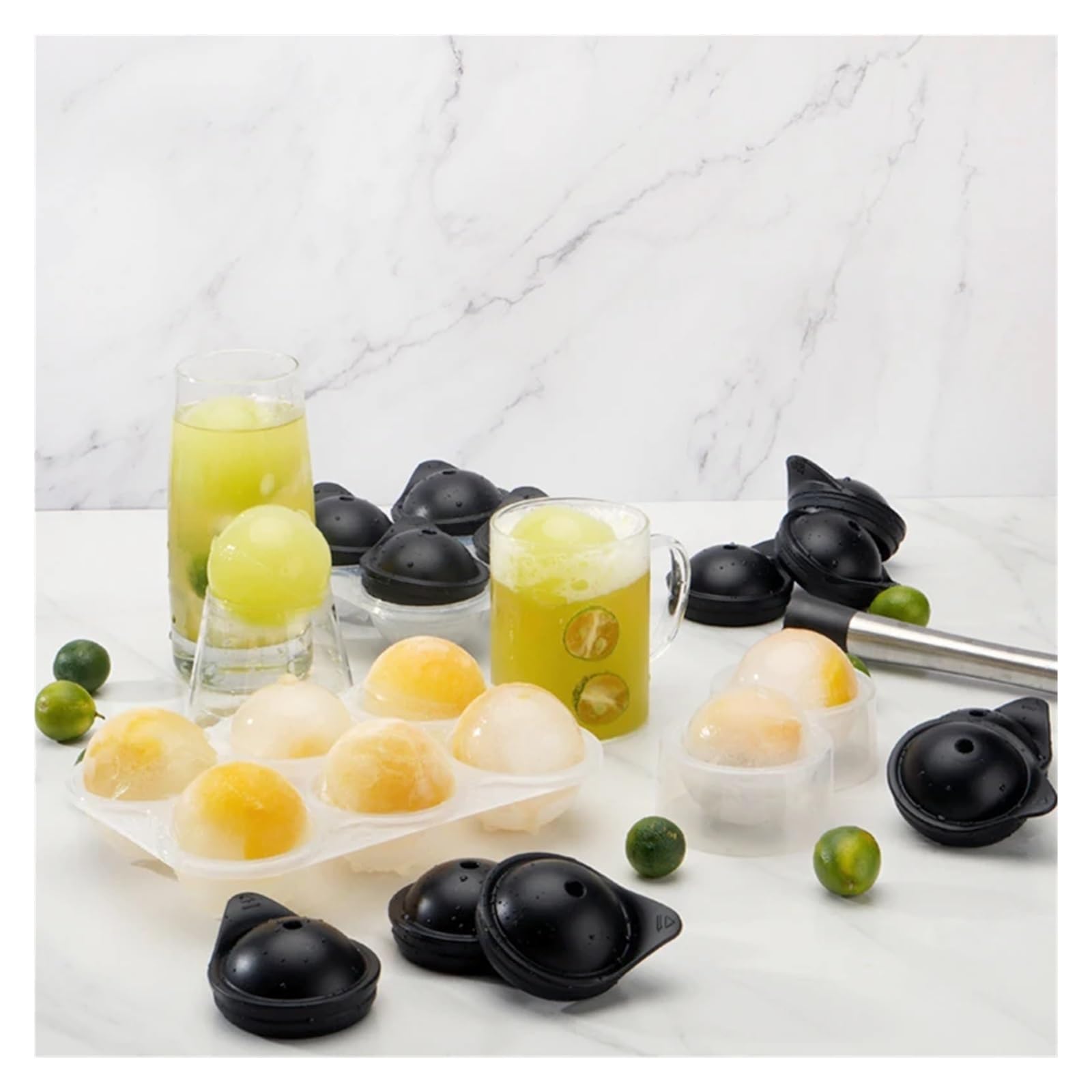 Molde de bolas de hielo de silicona, molde esférico, bandeja grande | Material de silicona, forma esférica o redonda, opciones de 2, 4 o 6 cavidades por juego(2 Cup)